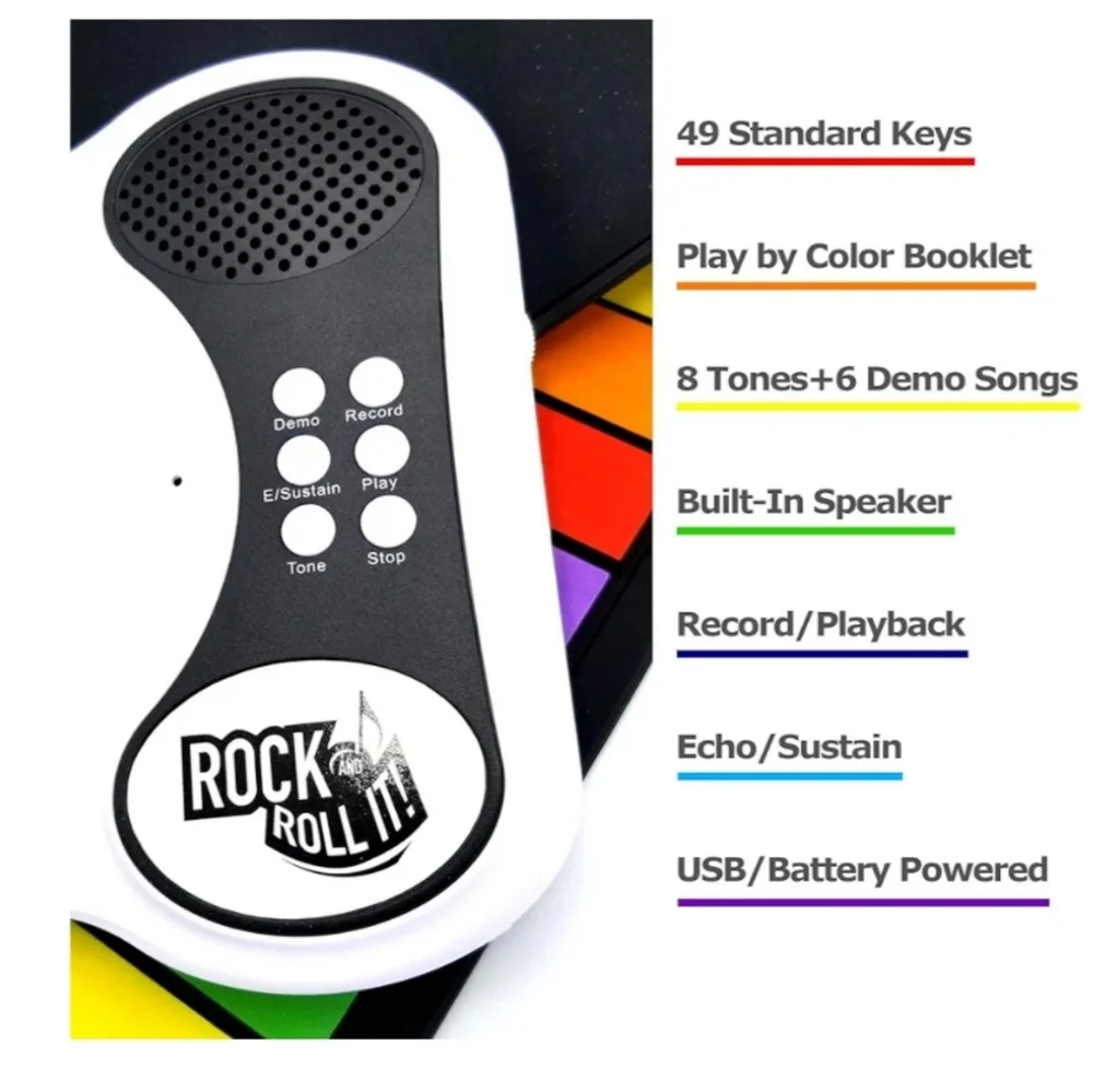 MukikiM Rock And Roll It Rainbow Flexible Roll-Up Piano - 49 Keys
